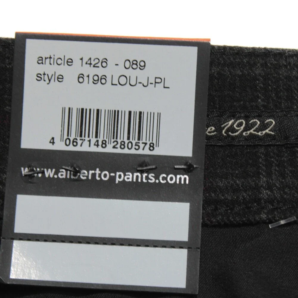 Alberto NWT Pleated Soft Check Chinos / Casual Pants Size 36 US Gray Polyester